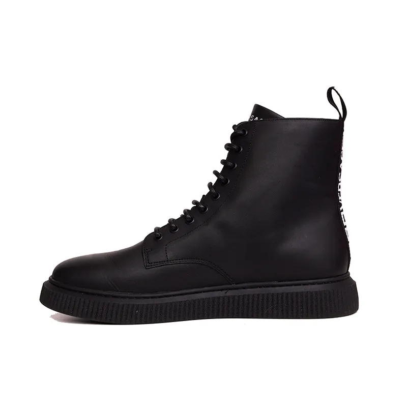45 NEW $1050 VERSACE Men's Black Leather LOGO COMBAT SNEAKER ANKLE BOOTS