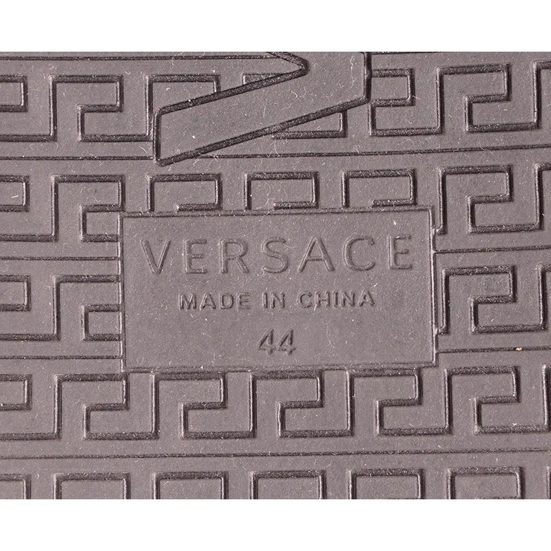 45 NEW $1050 VERSACE Men's Black Leather LOGO COMBAT SNEAKER ANKLE BOOTS