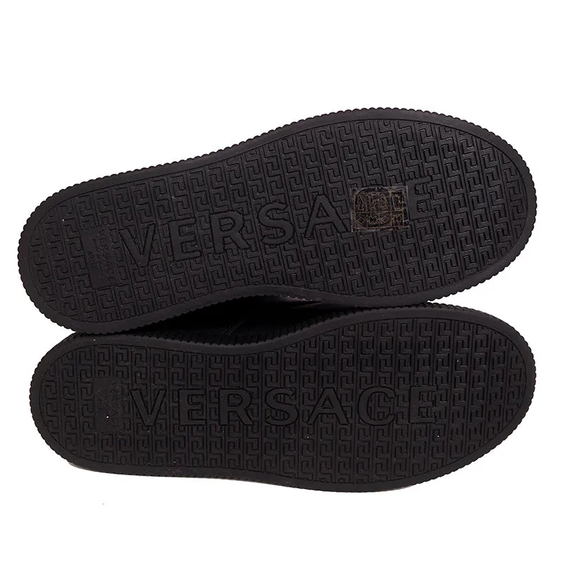 45 NEW $1050 VERSACE Men's Black Leather LOGO COMBAT SNEAKER ANKLE BOOTS
