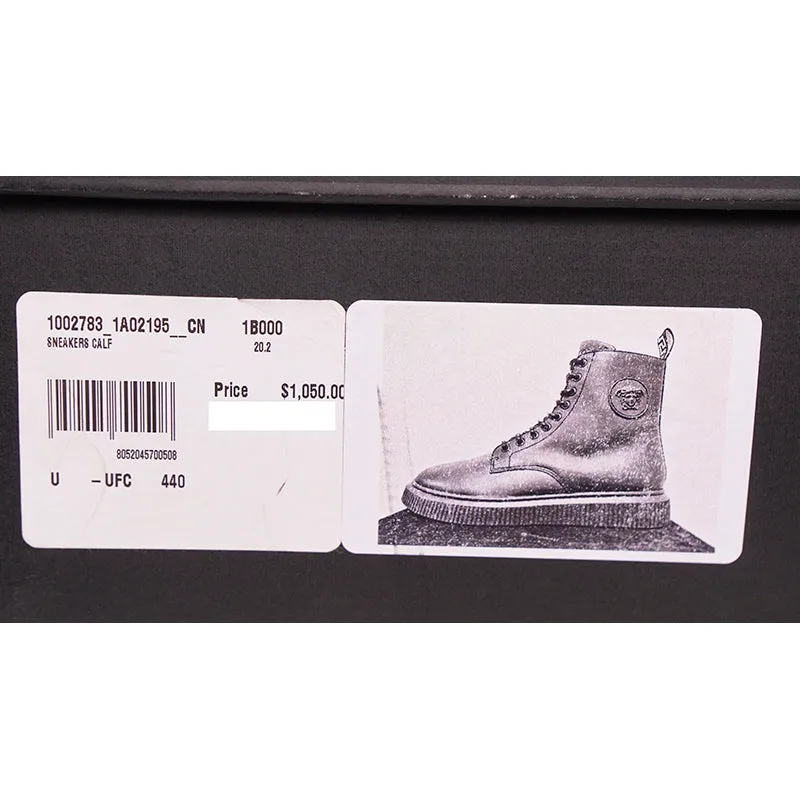 45 NEW $1050 VERSACE Men's Black Leather LOGO COMBAT SNEAKER ANKLE BOOTS