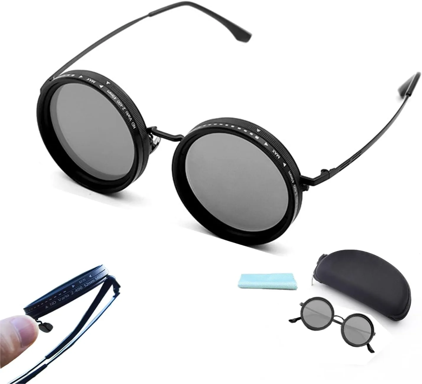 Adjustable Tint Sunglasses, 1-9 Gears Rounded Polarized Glasses with ND Filter Lenses, for Men Beach Shady Fishing Driving