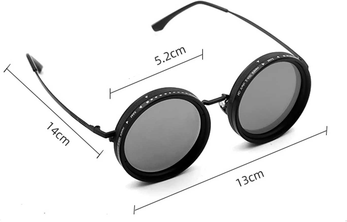 Adjustable Tint Sunglasses, 1-9 Gears Rounded Polarized Glasses with ND Filter Lenses, for Men Beach Shady Fishing Driving