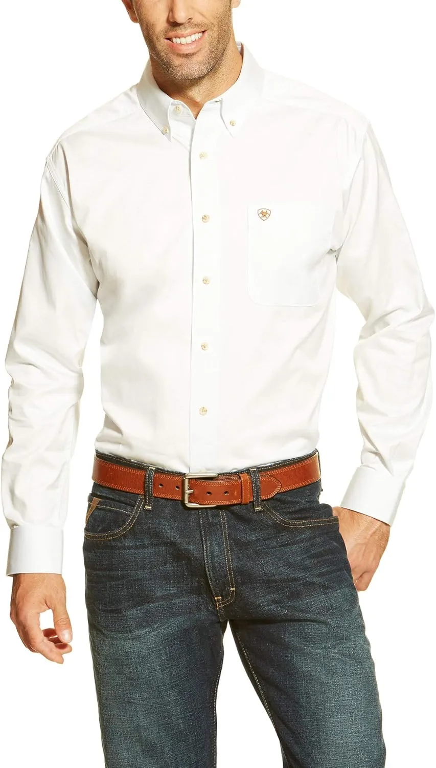 ARIAT Men's Team Logo Twill Classic Fit Shirt, Navy/Star Stripe