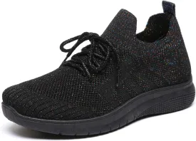 Bernal Women Sparkle Walking Tennis Shoes Casual Lace-Up Non Slip Breathable Mesh Working Sneakers Gym Workout Shoes