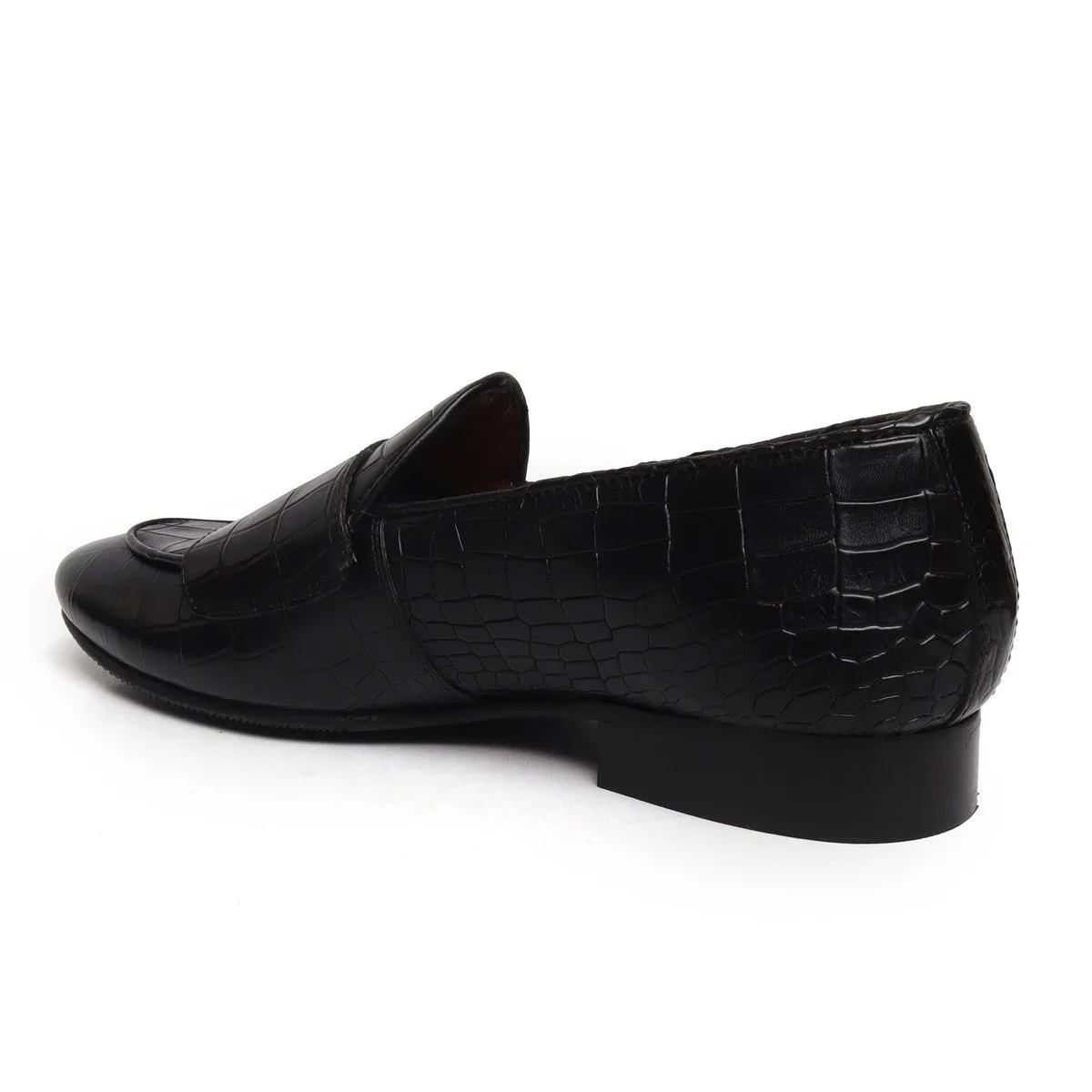 Black Double Monk Strap Deep Cut Leather Slip-On Leather By Brune & Bareskin