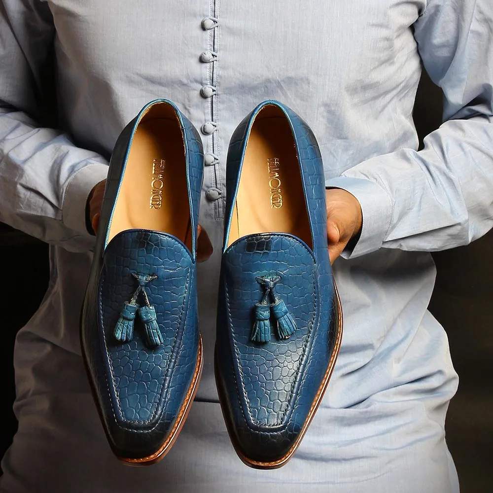 Blue Croco Tassel Loafers