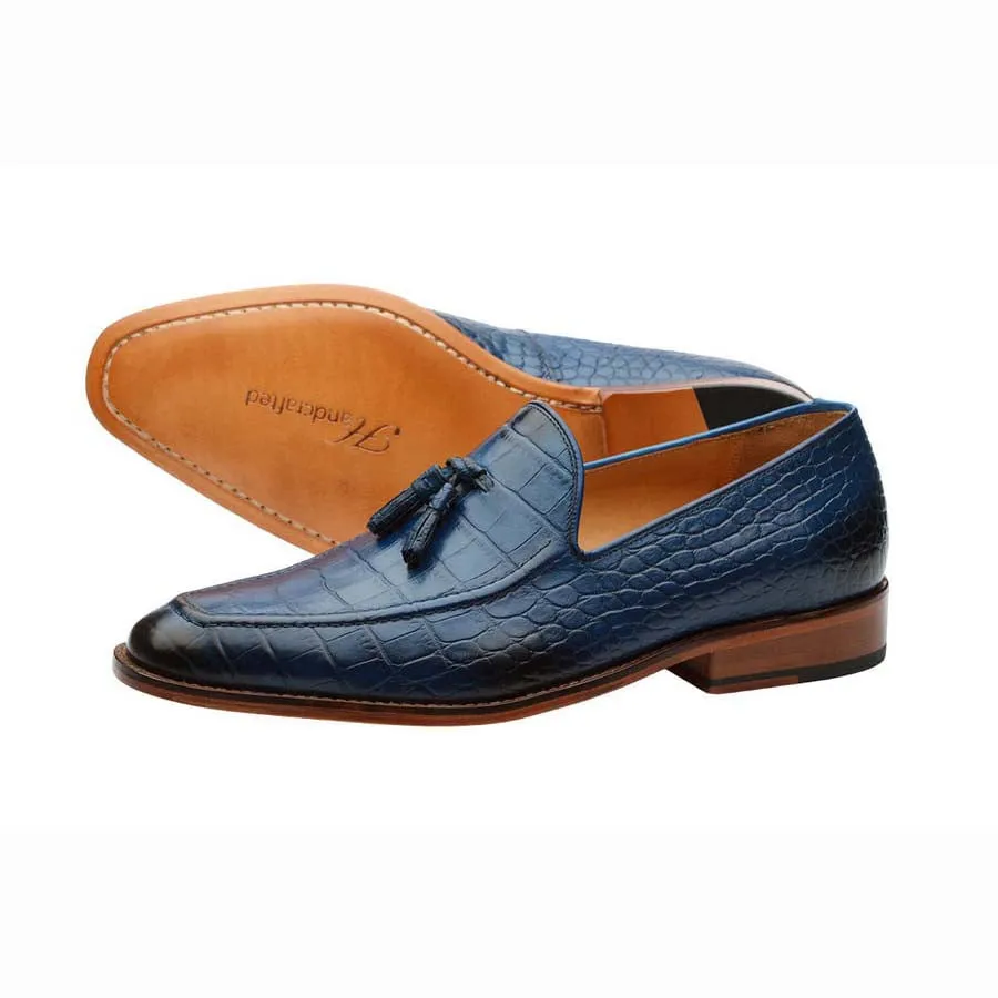 Blue Croco Tassel Loafers