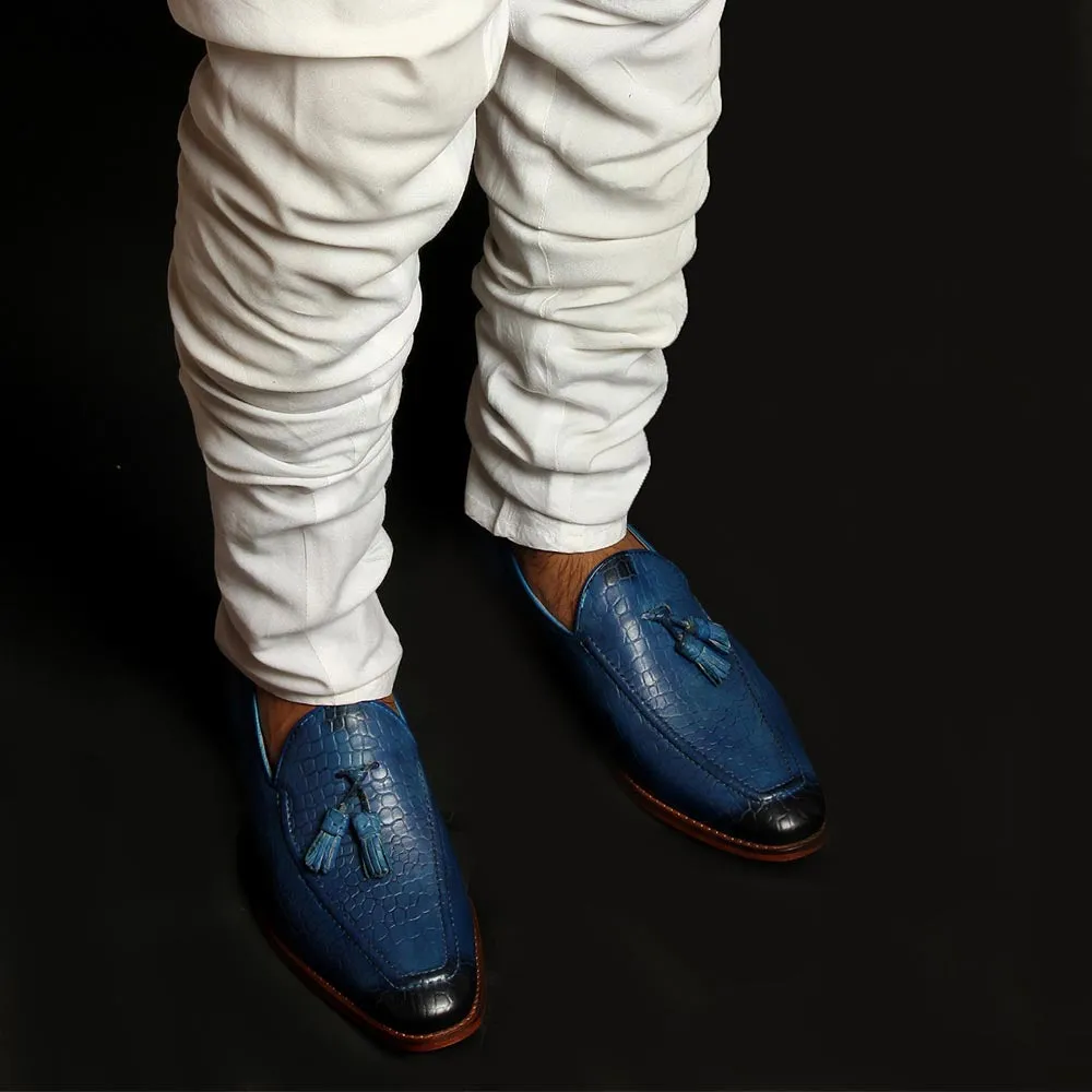 Blue Croco Tassel Loafers