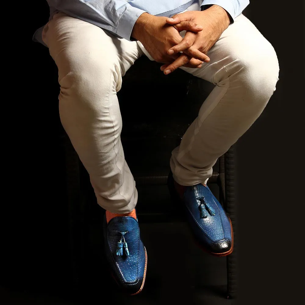 Blue Croco Tassel Loafers