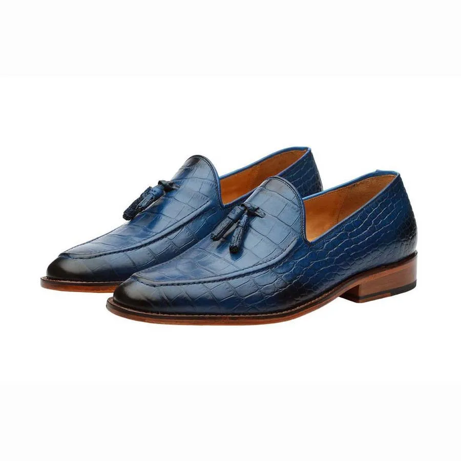 Blue Croco Tassel Loafers