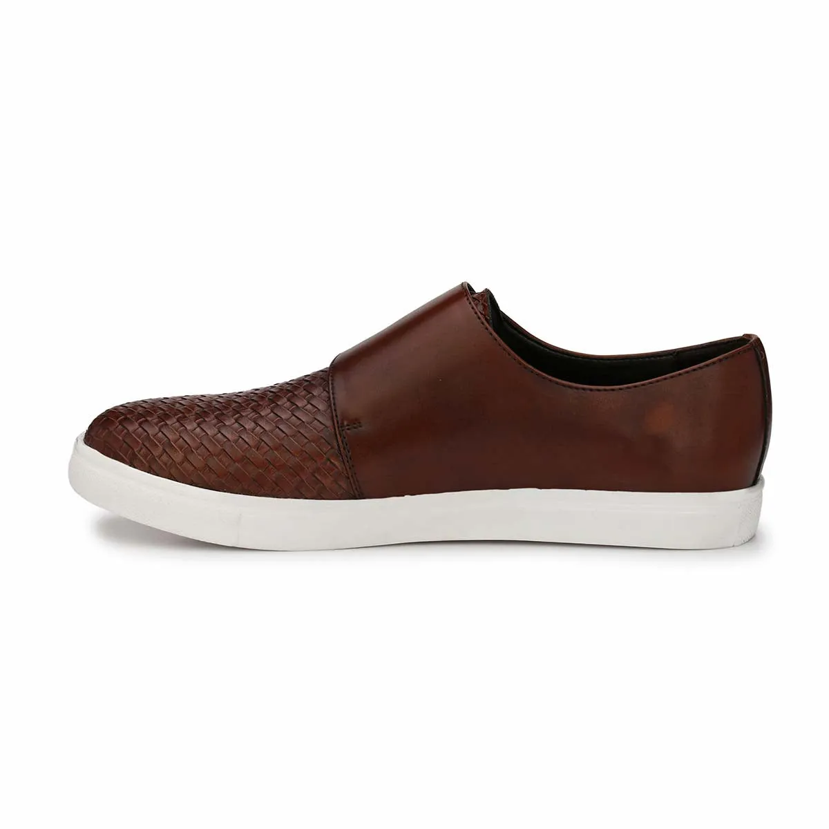 Brown Basketweave Double Monk Sneakers