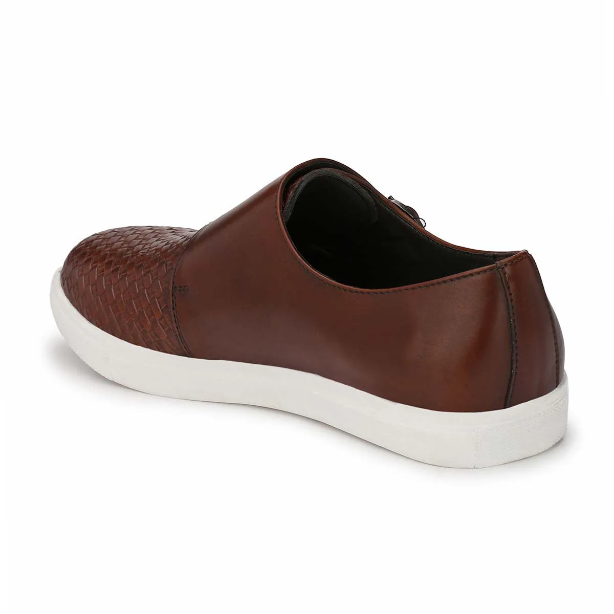 Brown Basketweave Double Monk Sneakers