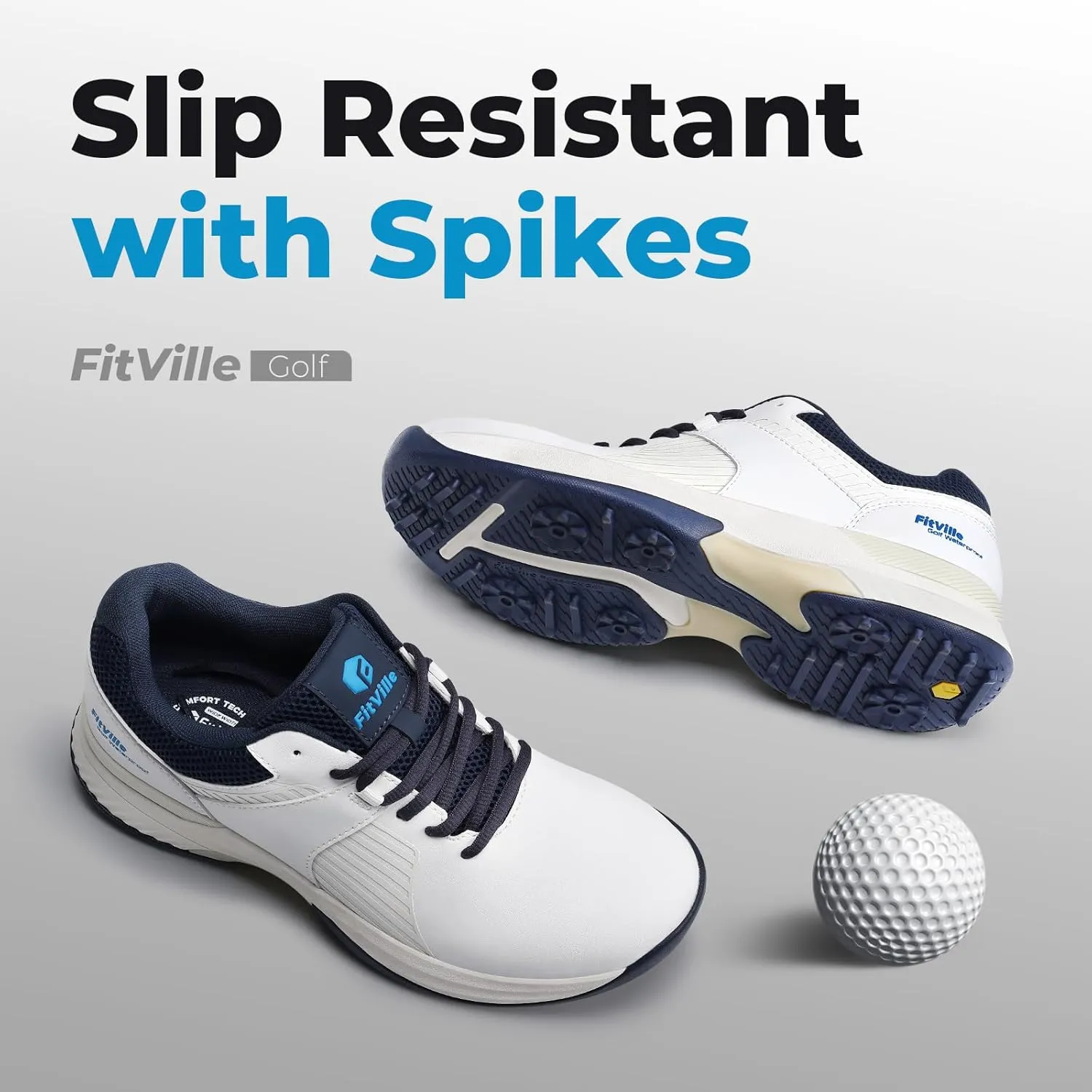 FitVille Extra Wide Men's Golf Shoes Waterproof, Professional Outdoor Spiked Golf Shoes for Men with Arch Support