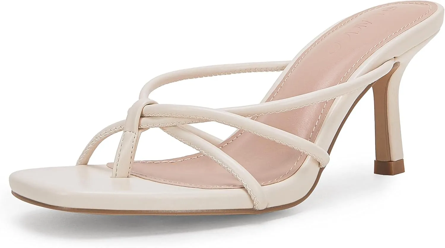 LAICIGO Women??s Square Open Toe Flip Flops Stiletto Heels Strappy Thong Slide on Slingback Mules Sandals