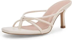 LAICIGO Women??s Square Open Toe Flip Flops Stiletto Heels Strappy Thong Slide on Slingback Mules Sandals