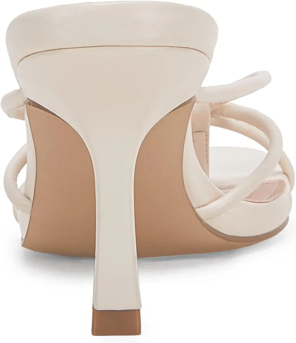 LAICIGO Women??s Square Open Toe Flip Flops Stiletto Heels Strappy Thong Slide on Slingback Mules Sandals