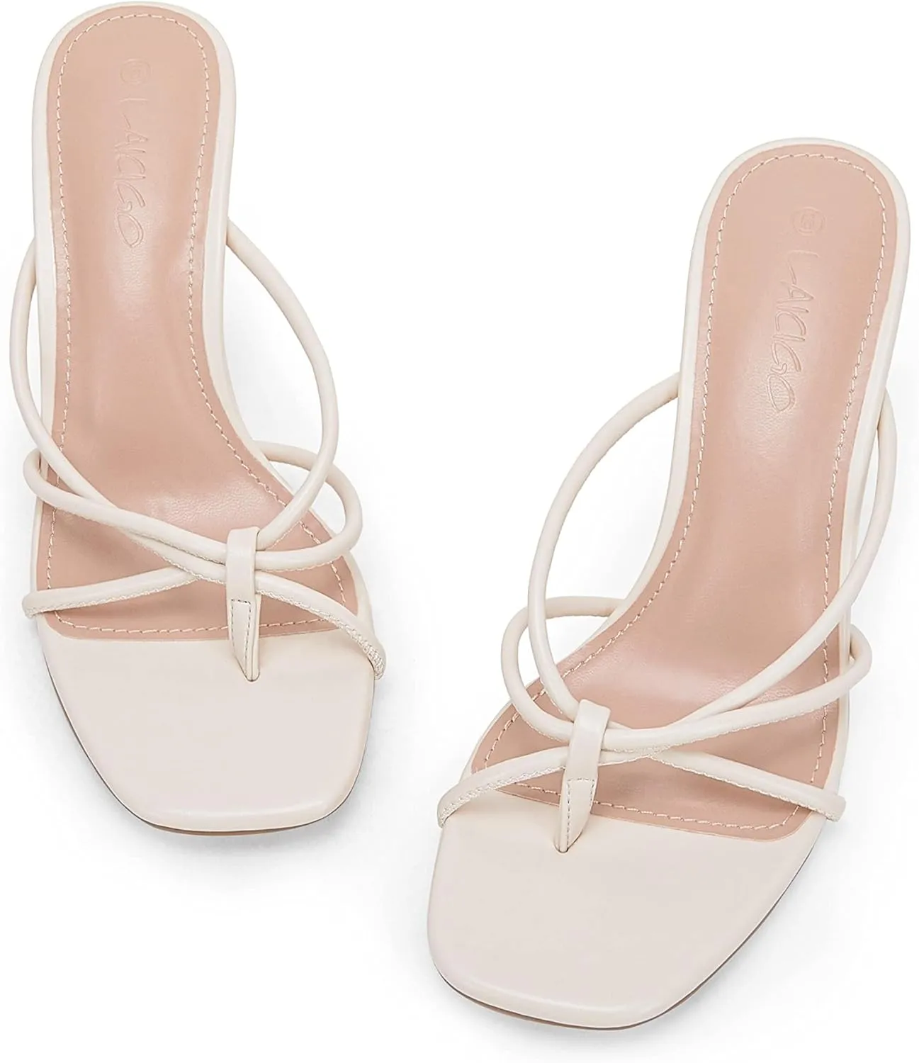 LAICIGO Women??s Square Open Toe Flip Flops Stiletto Heels Strappy Thong Slide on Slingback Mules Sandals