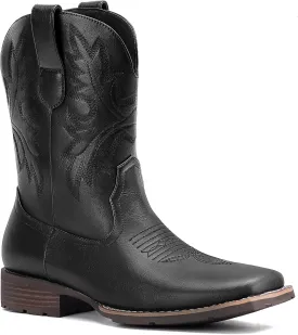 Lumeheel Cowboy Boots for Men - Western Men's Boots with Classic Embroidered, Slip on Square Toe Boots, Slip Resistant Country Boots Chunky Heel Ankle, Durable Short Boots for Spring Fall