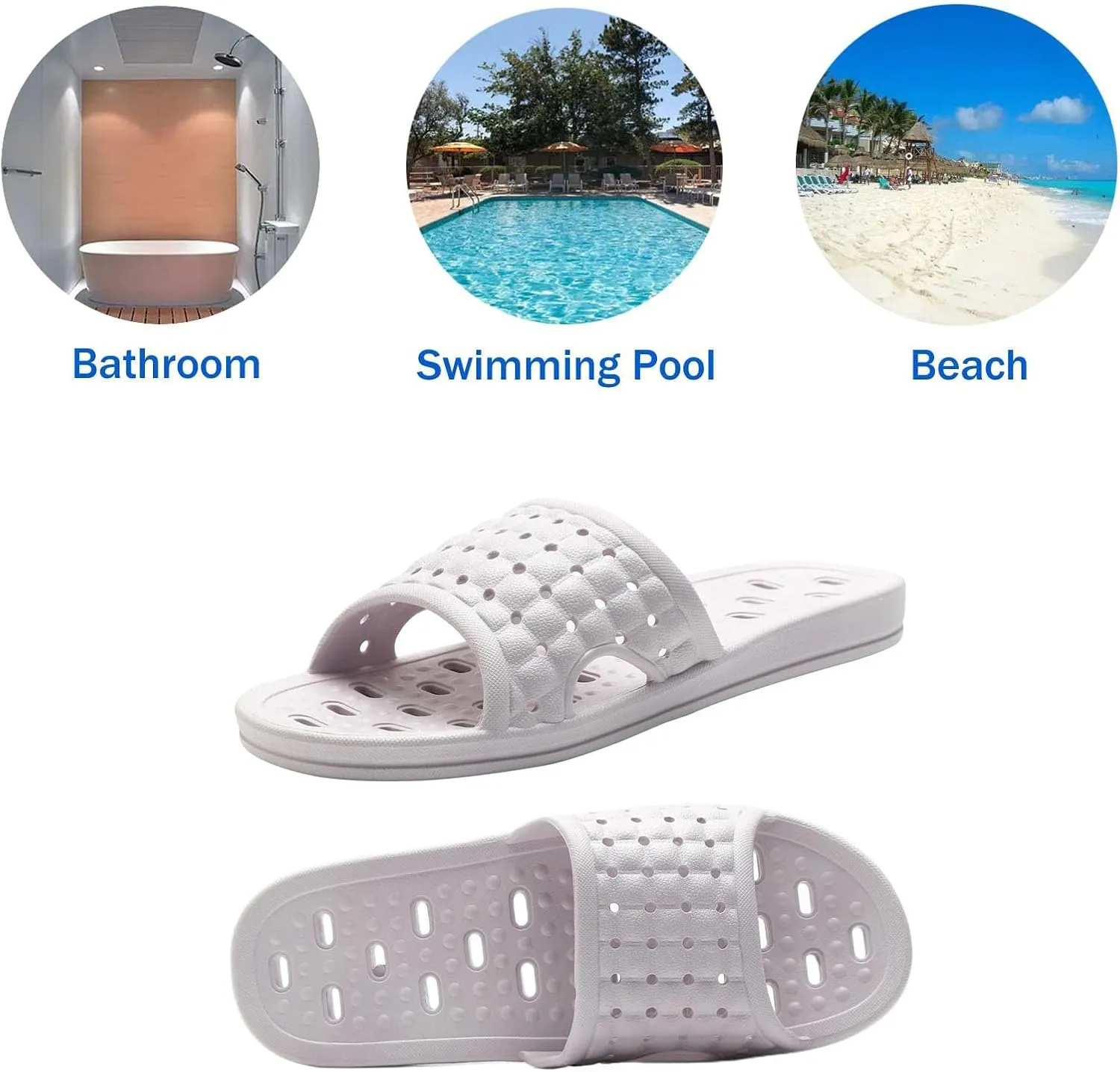 Quick Drying Shower Slippers non-slip Bathroom Slippers Drain Holes Shower Shoes for Women and Men Dorm pool gym