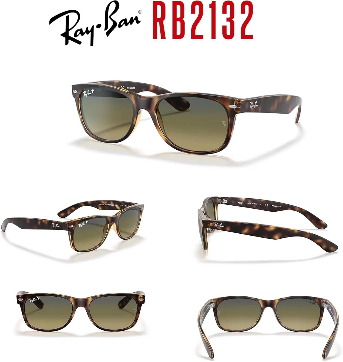 Ray-Ban RB2132 POLARIZED NEW WAYFARER Square Sunglasses For Men For Women   BUNDLE with Designer iWear Eyewear Care Kit