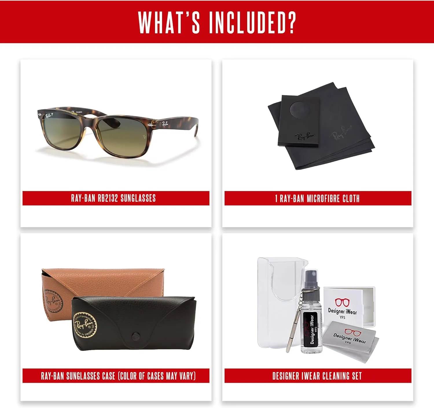 Ray-Ban RB2132 POLARIZED NEW WAYFARER Square Sunglasses For Men For Women   BUNDLE with Designer iWear Eyewear Care Kit