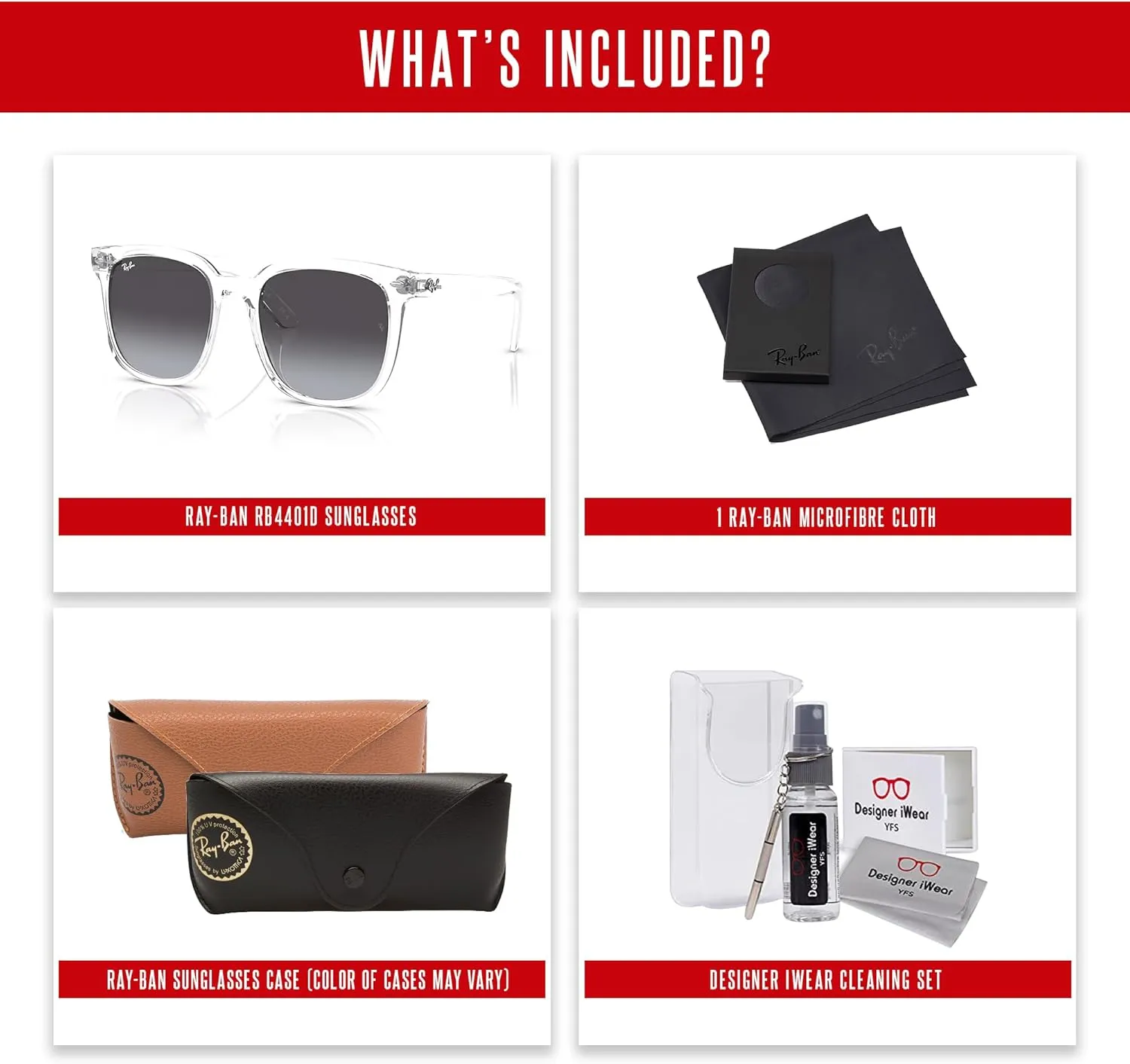 Ray-Ban RB4401D Square Sunglasses for Men for Women   BUNDLE With Designer iWear Complimentary Eyewear Kit