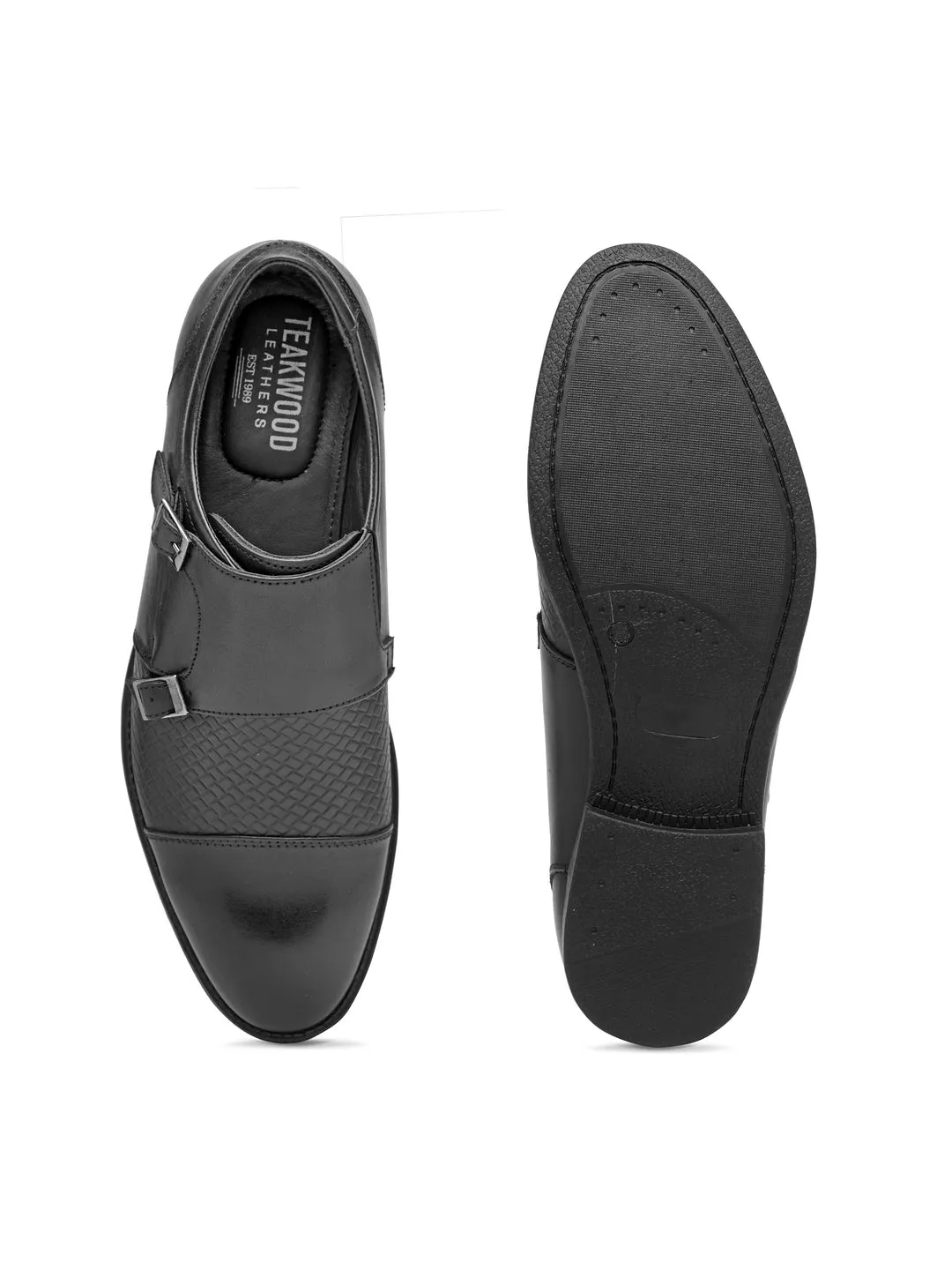 Teakwood Genuine leather Men Black Formal Monk Shoes