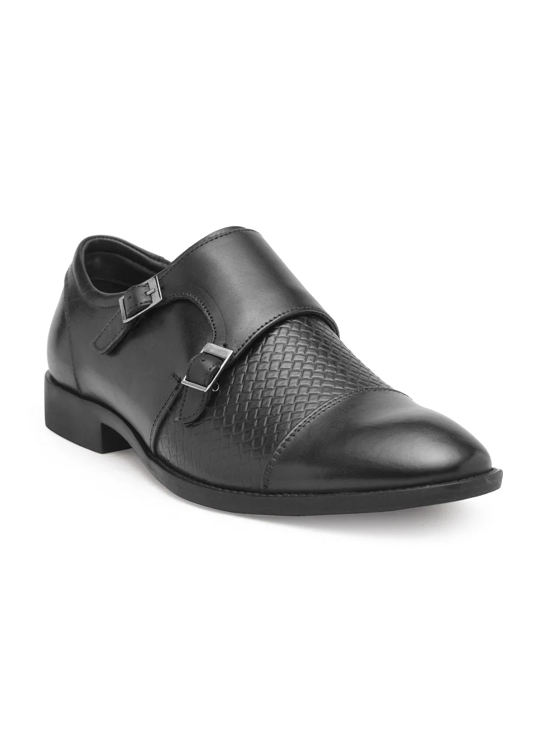 Teakwood Genuine leather Men Black Formal Monk Shoes