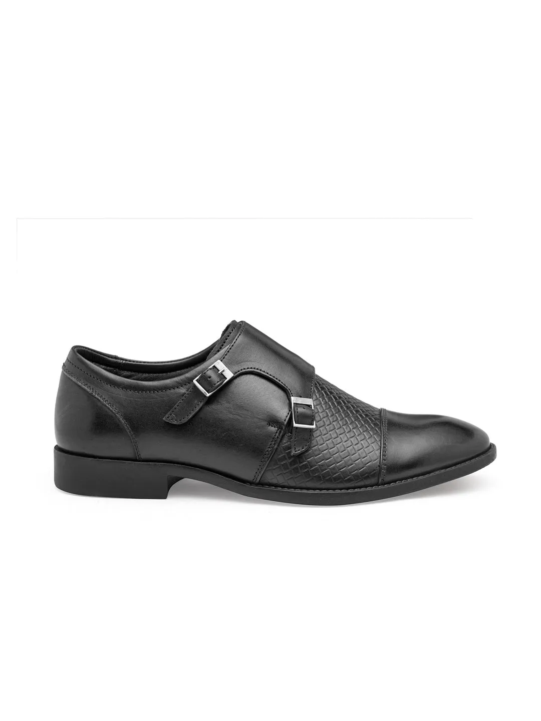 Teakwood Genuine leather Men Black Formal Monk Shoes