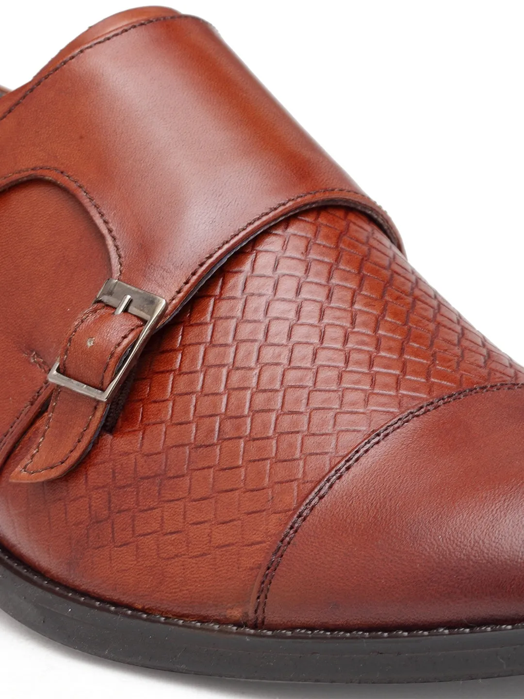 Teakwood Genuine leather Men Brown  Formal Monk Shoes