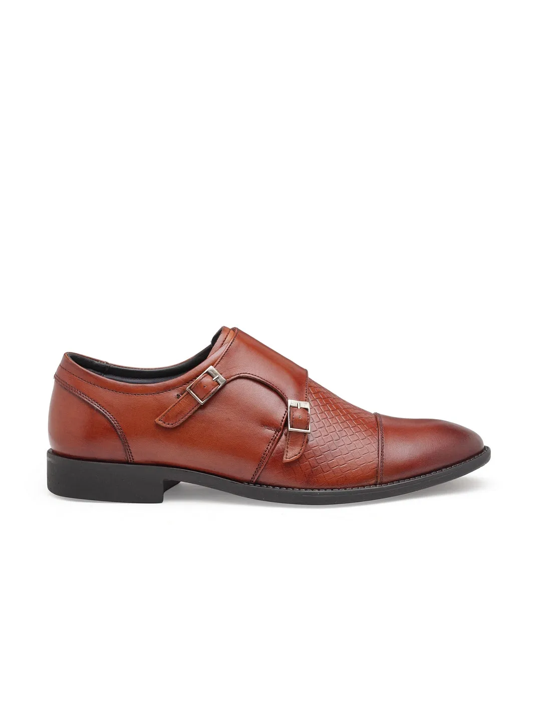 Teakwood Genuine leather Men Brown  Formal Monk Shoes