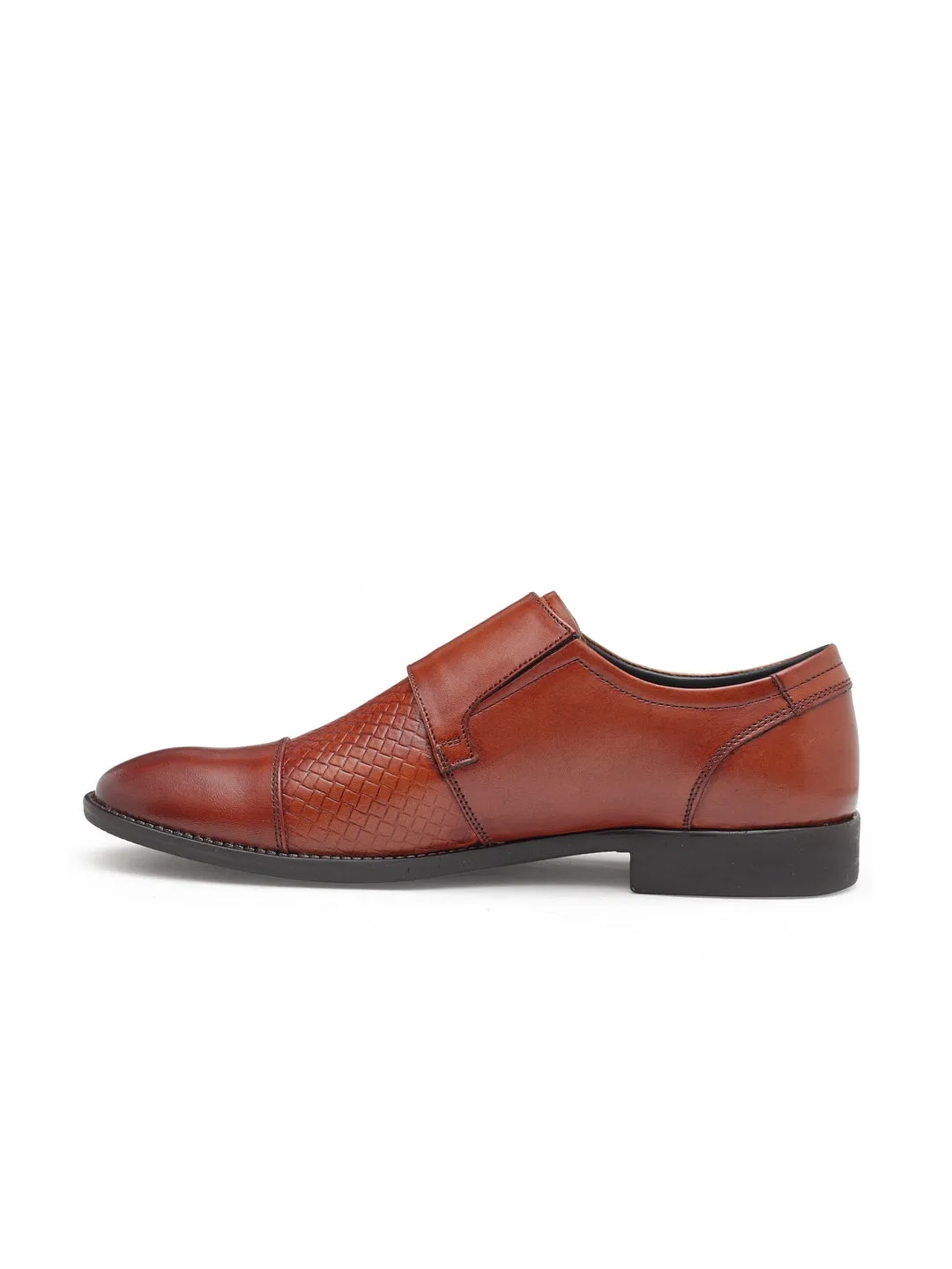 Teakwood Genuine leather Men Brown  Formal Monk Shoes