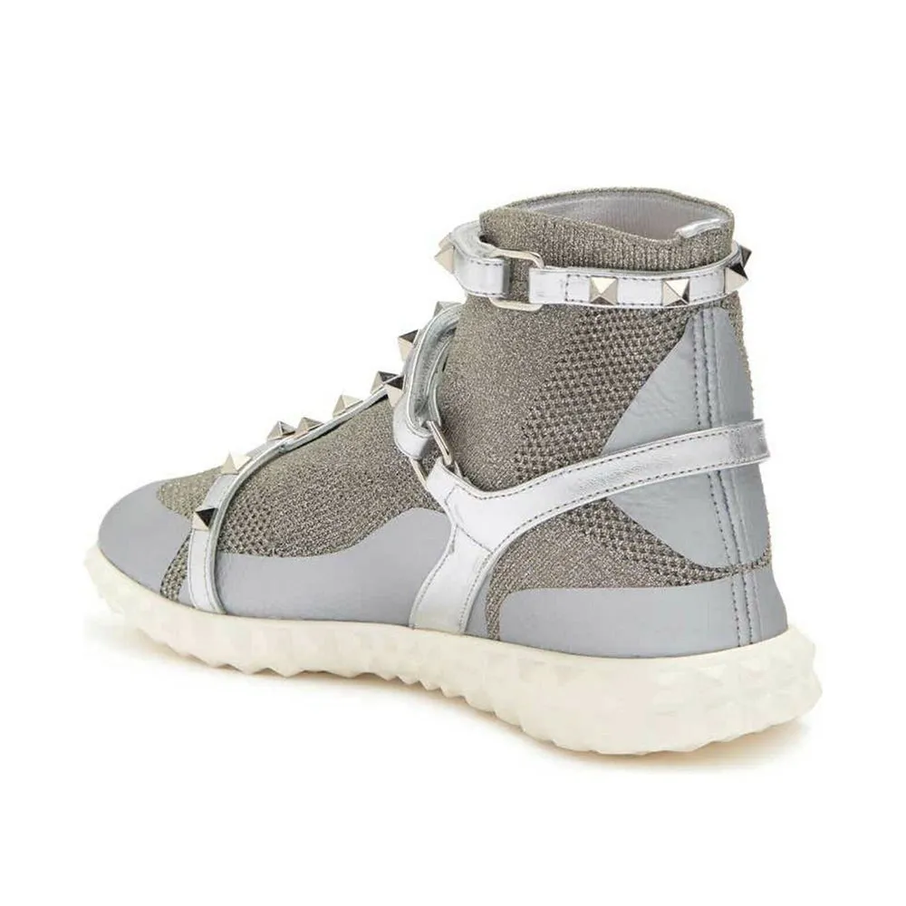 Valentino Garavani Women's Rockstud Bodytech Knit Sneakers in Silver