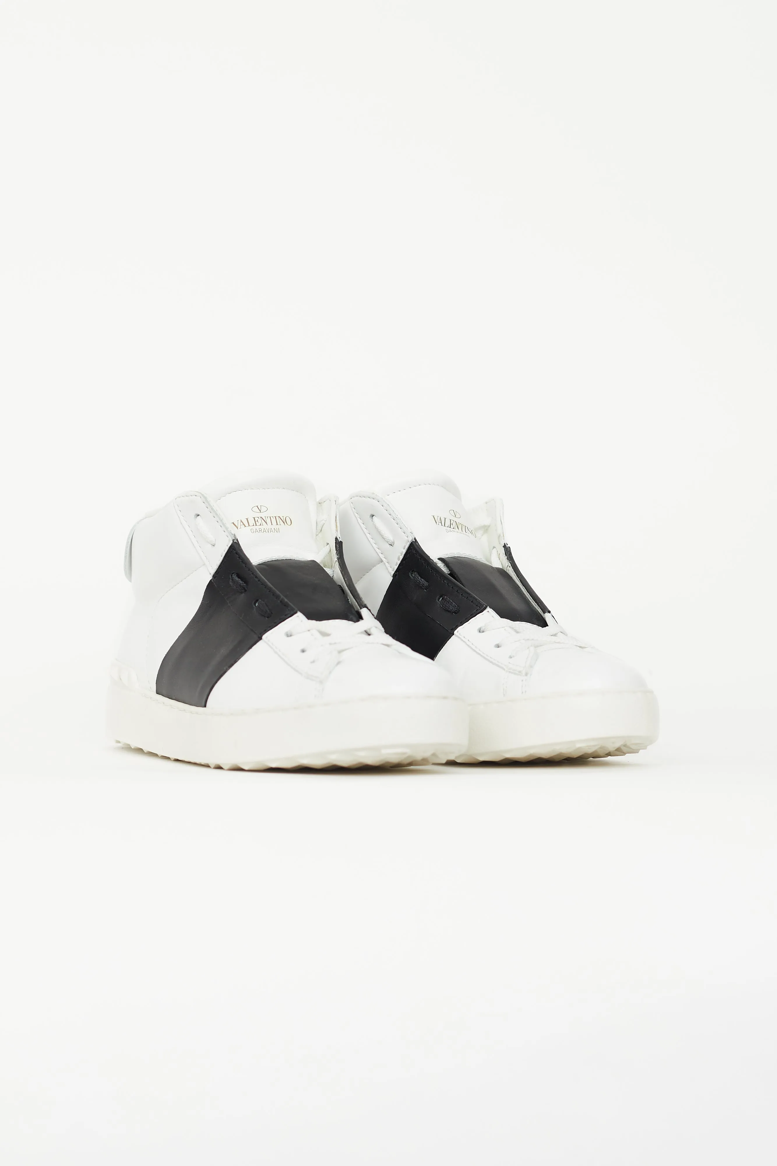 White & Black Leather Open Sneaker