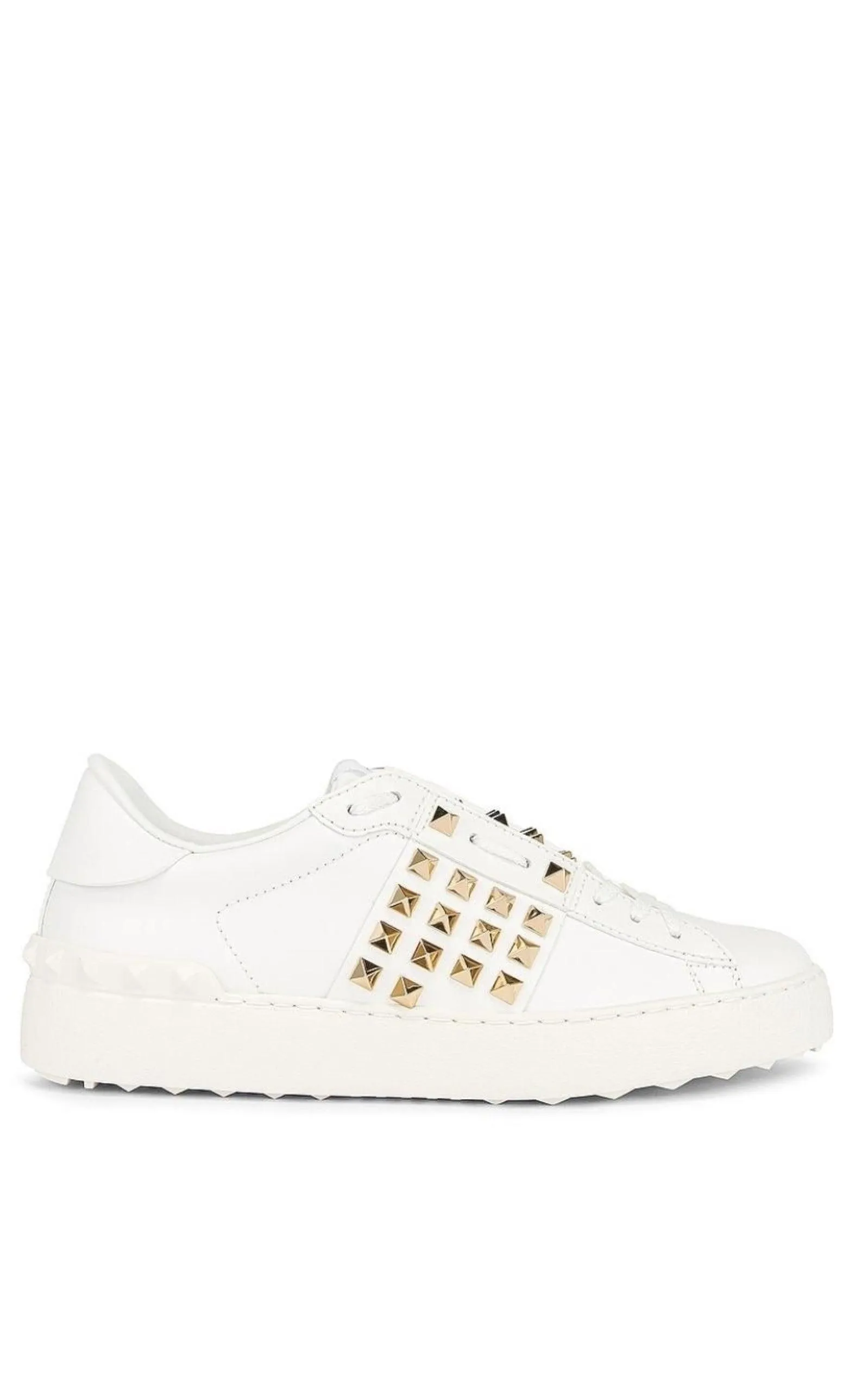 White Leather Rockstud Sneakers