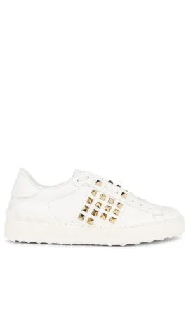 White Leather Rockstud Sneakers